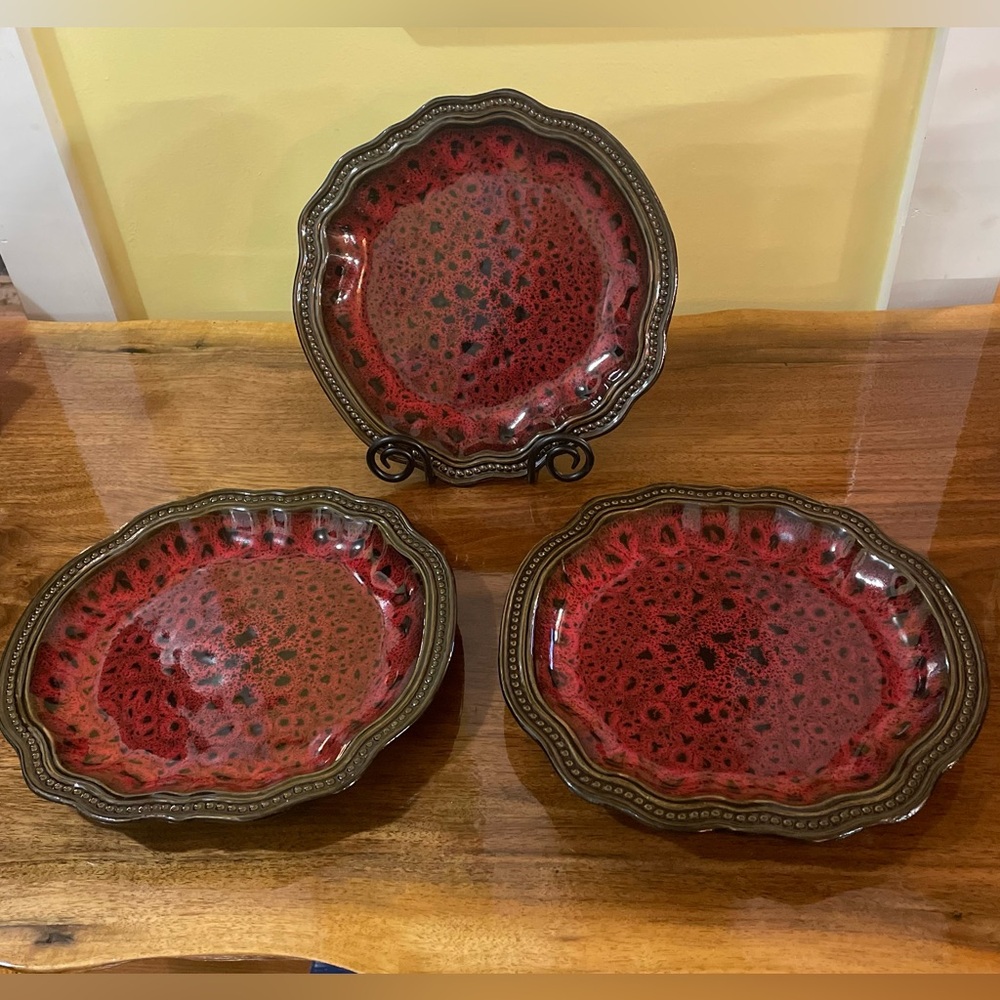 Elayma Regency Stoneware Dinner Plates Set Of 3-  Red